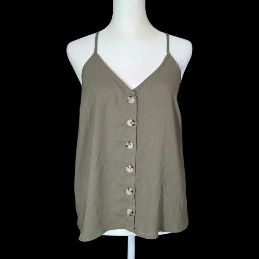 Papercrane Green-Grey Khaki Button-Front Cami Size M